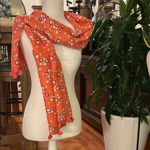 Boden Orange Floral Scarf with Tassels